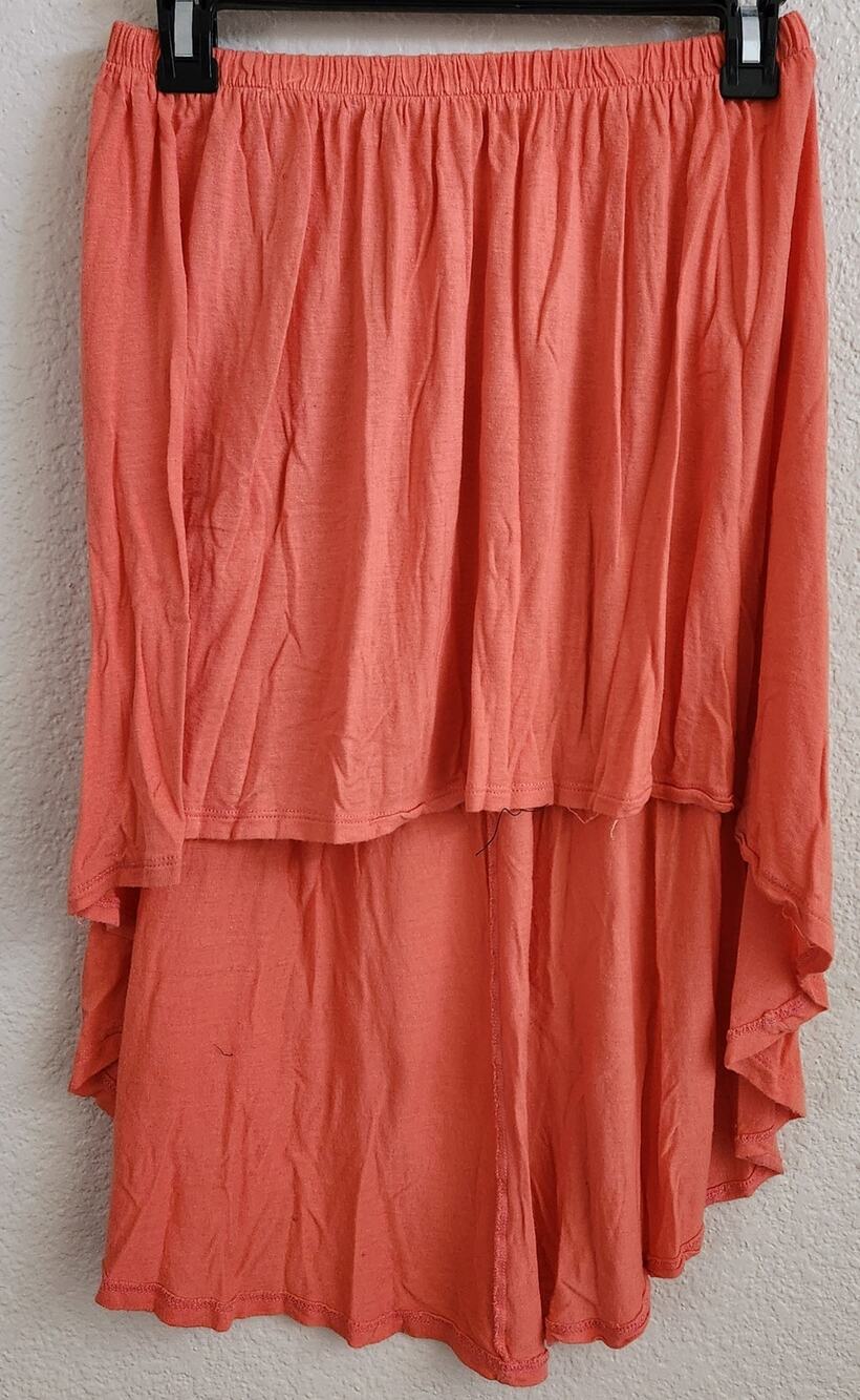 Iris Los Angeles Orange Hi Low Ruffled Pull On Mini Skirt Medium Lightweight